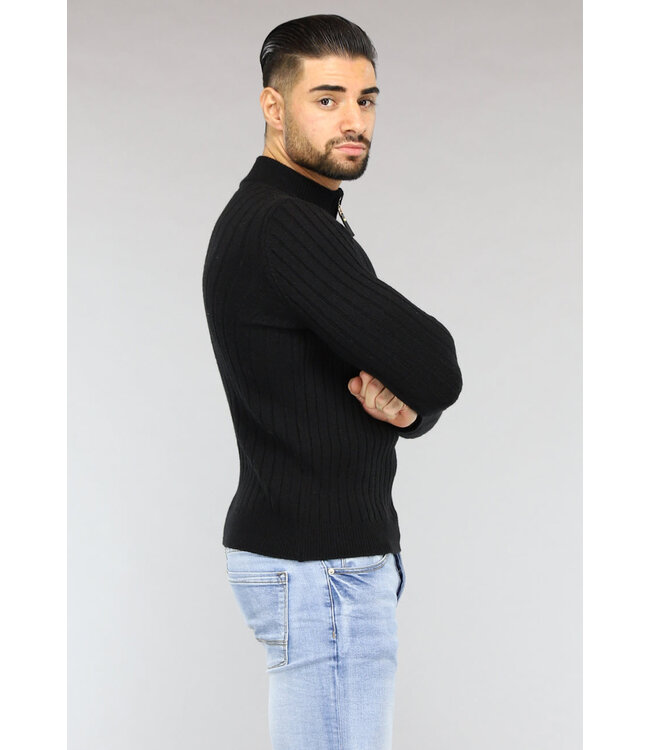 NEW2601 Ribgebreide Heren Jumper in Zwart