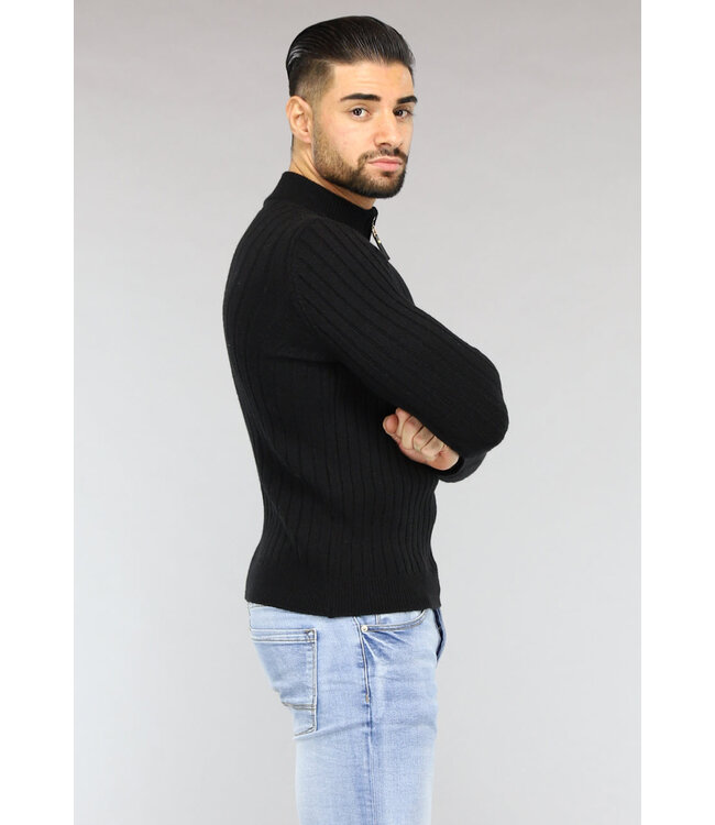Ribgebreide Heren Jumper in Zwart