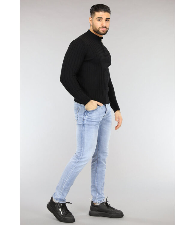 Ribgebreide Heren Jumper in Zwart
