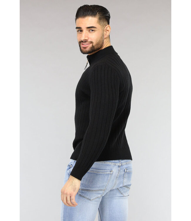 Ribgebreide Heren Jumper in Zwart