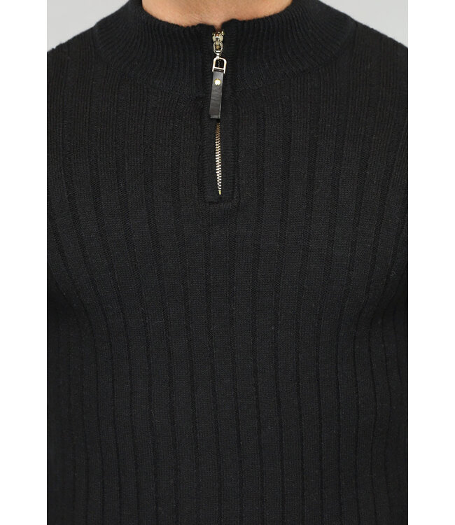 Ribgebreide Heren Jumper in Zwart