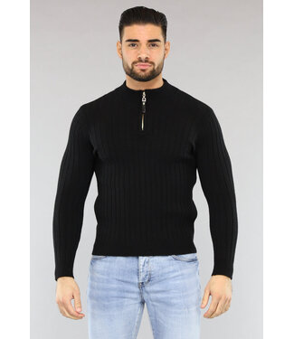 NEW2601 Ribgebreide Heren Jumper in Zwart