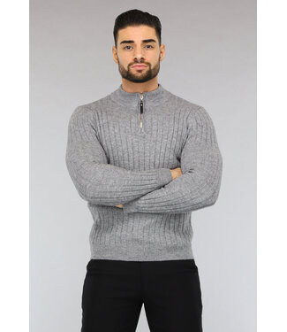 Ribgebreide Heren Jumper in Grijs