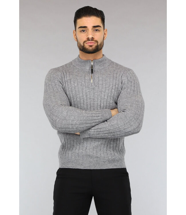 Ribgebreide Heren Jumper in Grijs