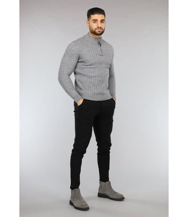 Ribgebreide Heren Jumper in Grijs