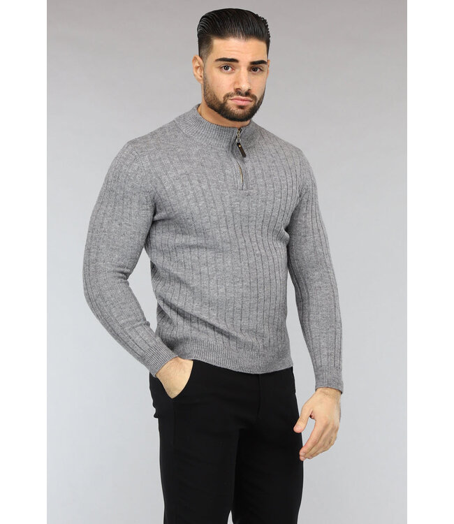 Ribgebreide Heren Jumper in Grijs