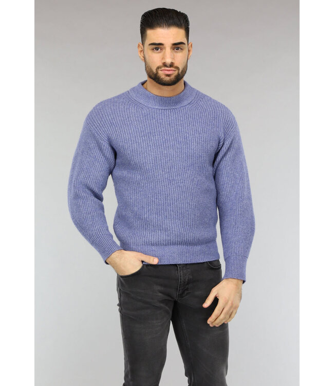 NEW2601 Blauwe Gebreide Heren Trui in Pullover Model