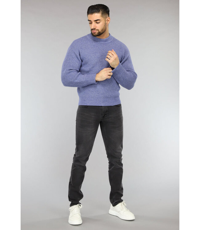 NEW2601 Blauwe Gebreide Heren Trui in Pullover Model