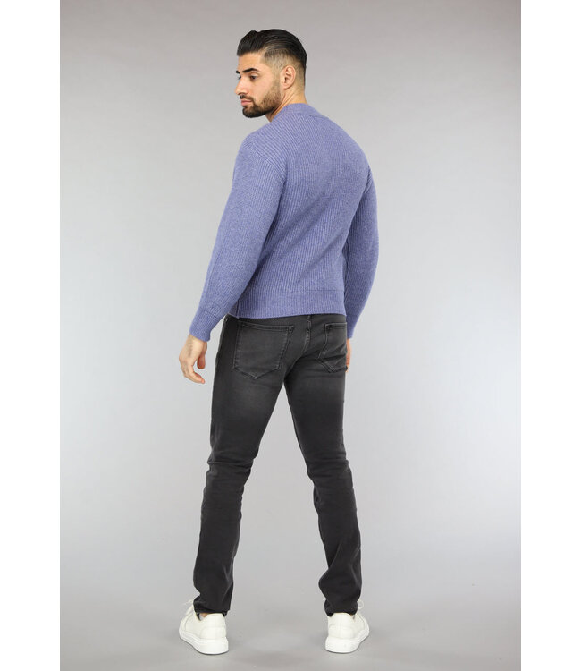 NEW2601 Blauwe Gebreide Heren Trui in Pullover Model