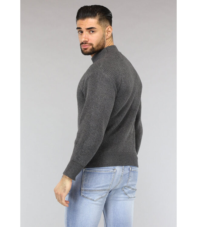 Grijze Gebreide Heren Trui in Pullover Model