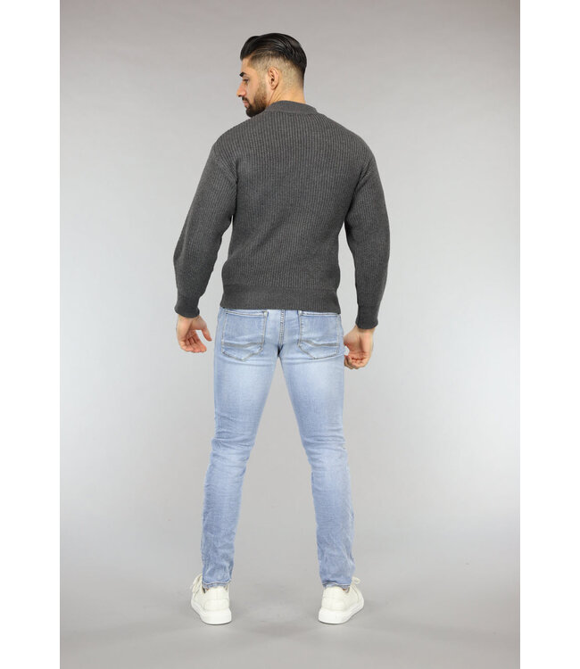 Grijze Gebreide Heren Trui in Pullover Model