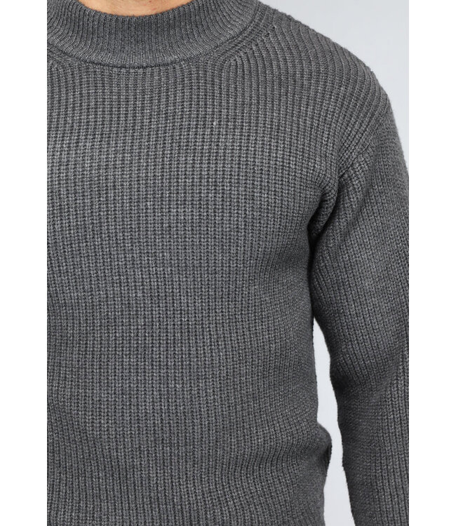 Grijze Gebreide Heren Trui in Pullover Model