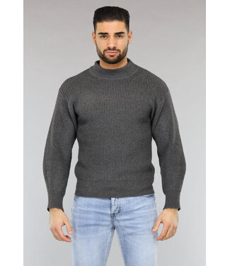 Grijze Gebreide Heren Trui in Pullover Model