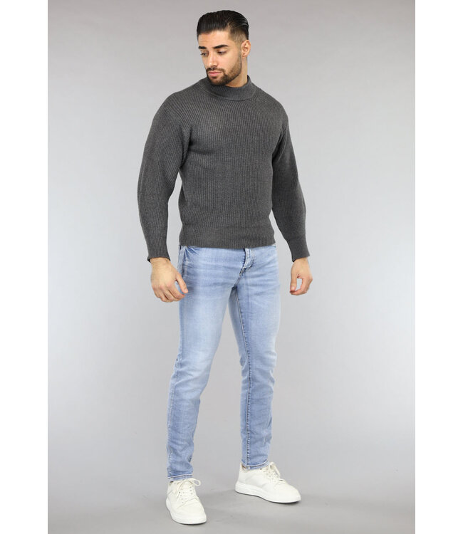 Grijze Gebreide Heren Trui in Pullover Model