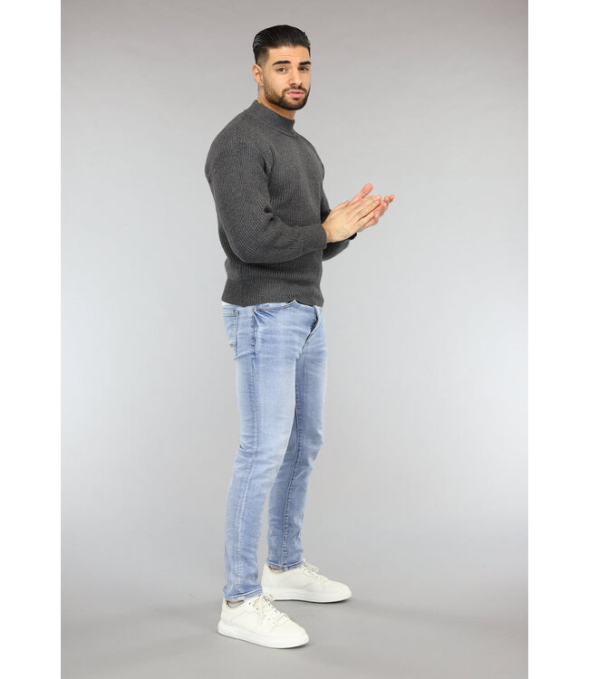 Grijze Gebreide Heren Trui in Pullover Model