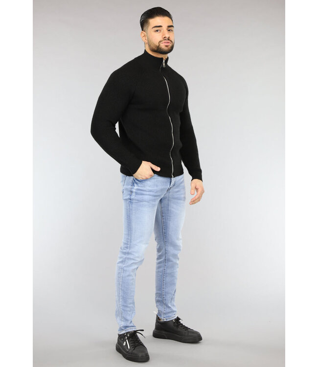 Zwart Gebreid Heren Vest met Lange Rits