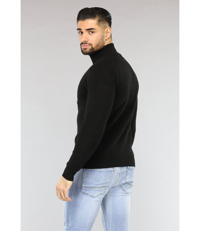 Zwart Gebreid Heren Vest met Lange Rits