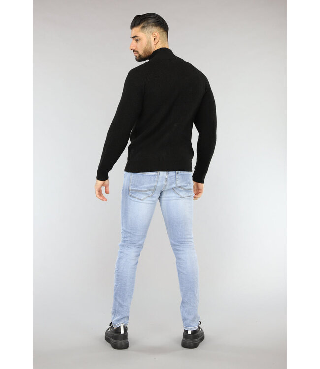 Zwart Gebreid Heren Vest met Lange Rits