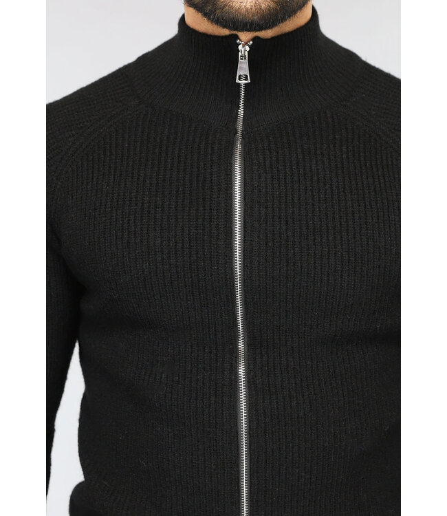 Zwart Gebreid Heren Vest met Lange Rits