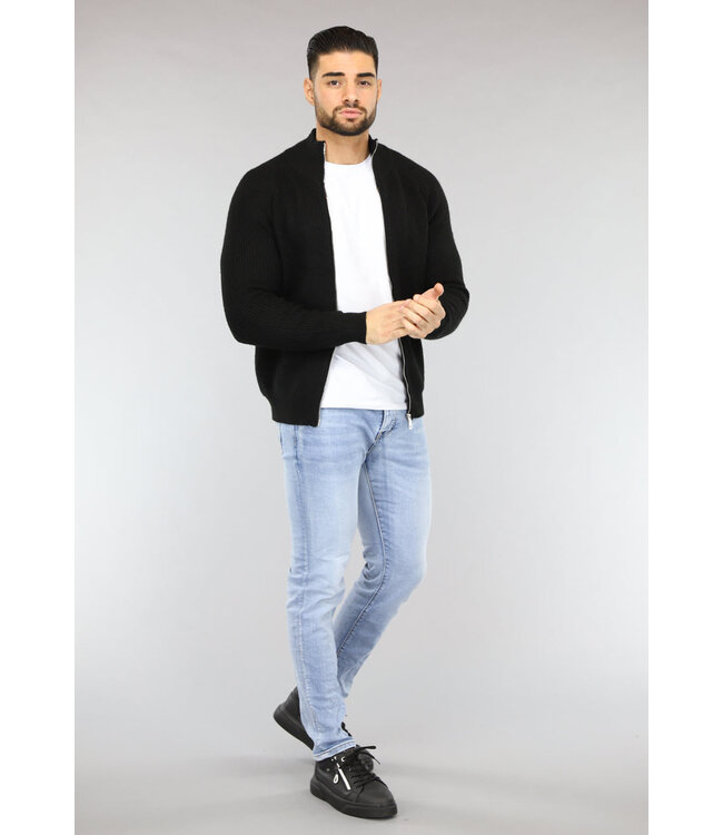 Zwart Gebreid Heren Vest met Lange Rits