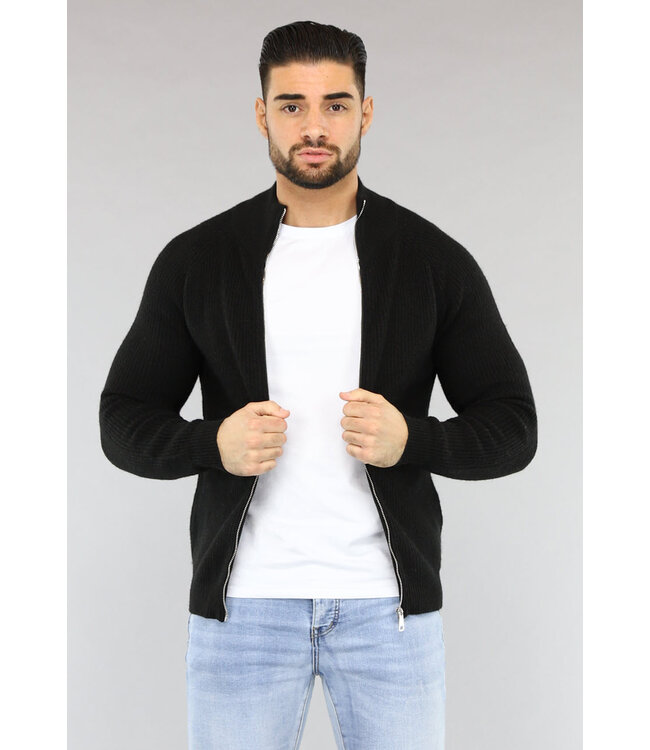 Zwart Gebreid Heren Vest met Lange Rits