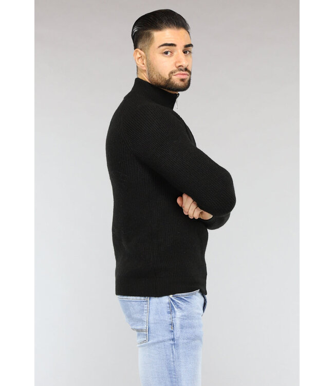 Zwart Gebreid Heren Vest met Lange Rits