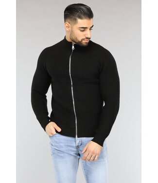 Zwart Gebreid Heren Vest met Lange Rits