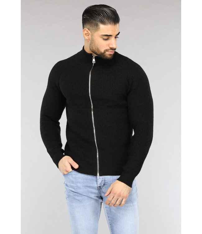 Zwart Gebreid Heren Vest met Lange Rits