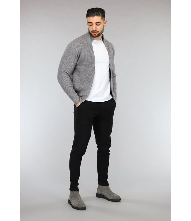 Grijs Gebreid Heren Vest met Lange Rits