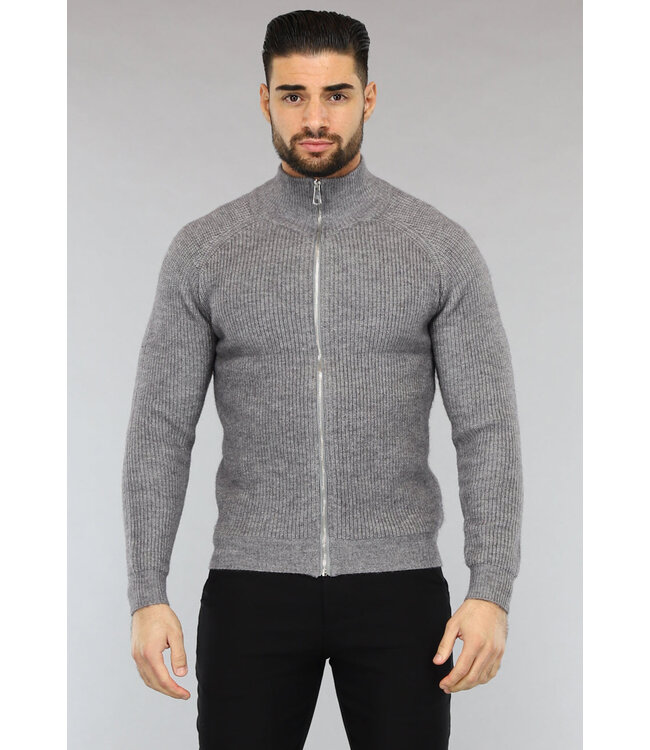 Grijs Gebreid Heren Vest met Lange Rits