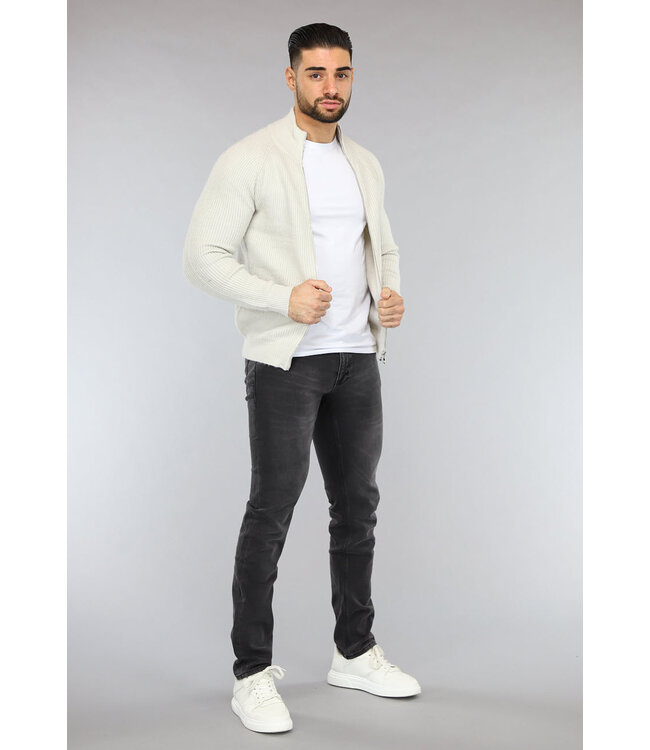Ecru Gebreid Heren Vest met Lange Rits