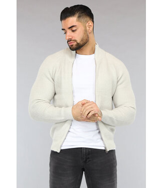 Ecru Gebreid Heren Vest met Lange Rits