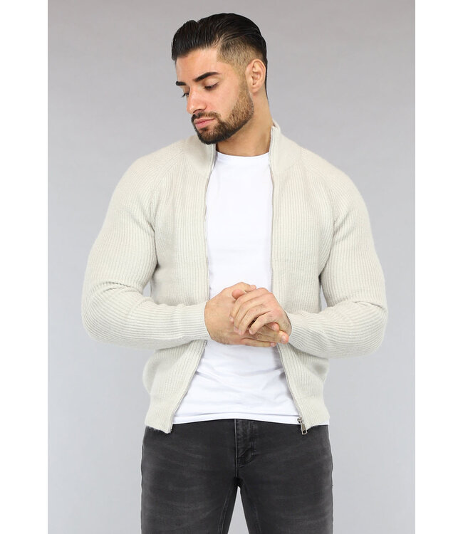 Ecru Gebreid Heren Vest met Lange Rits