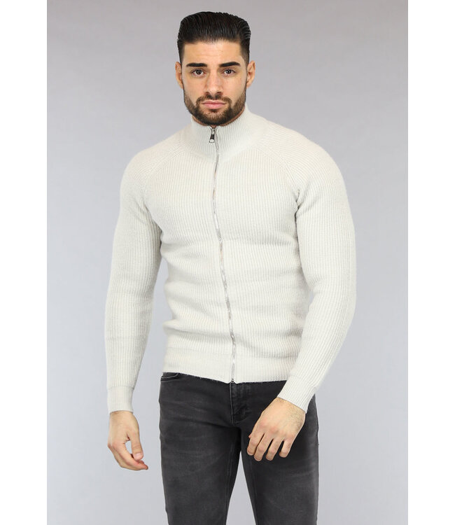 Ecru Gebreid Heren Vest met Lange Rits