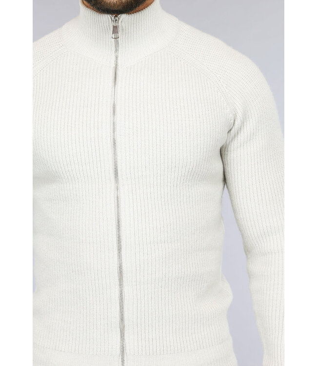 Ecru Gebreid Heren Vest met Lange Rits