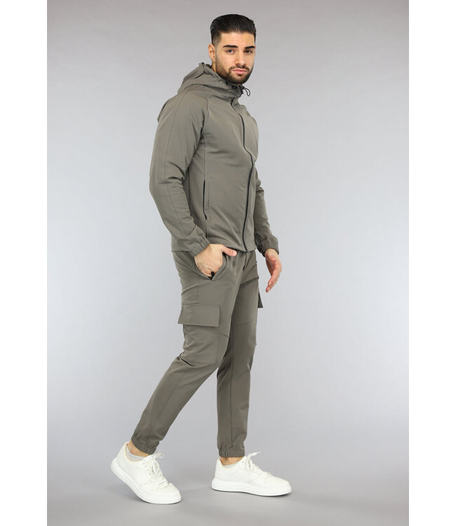 NEW2601 Taupe Tracksuit van een Winddichte Parachute Stof