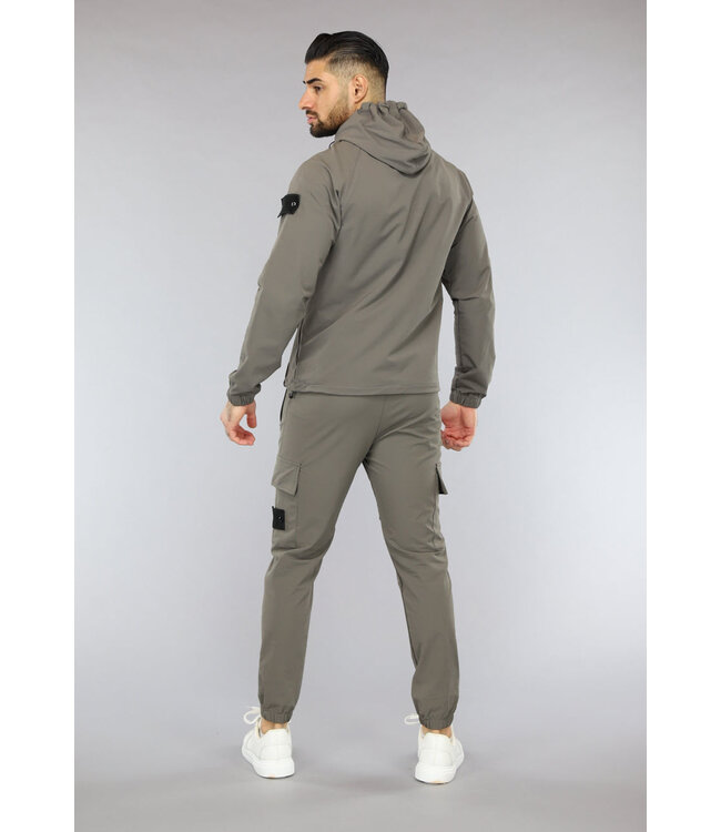 NEW2601 Taupe Tracksuit van een Winddichte Parachute Stof