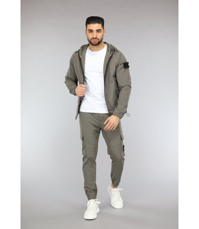 NEW2601 Taupe Tracksuit van een Winddichte Parachute Stof