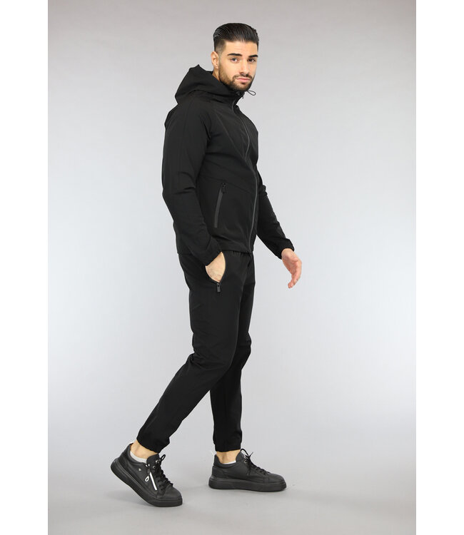 Casual Zwart Effen Heren Tracksuit van Winddichte Stof