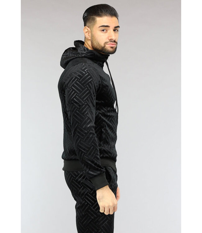 Zwart Velvet Joggingspak met Gestreepte Print