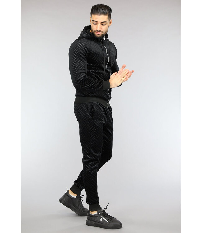 Zwart Velvet Joggingspak met Gestreepte Print