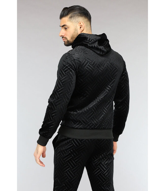 Zwart Velvet Joggingspak met Gestreepte Print