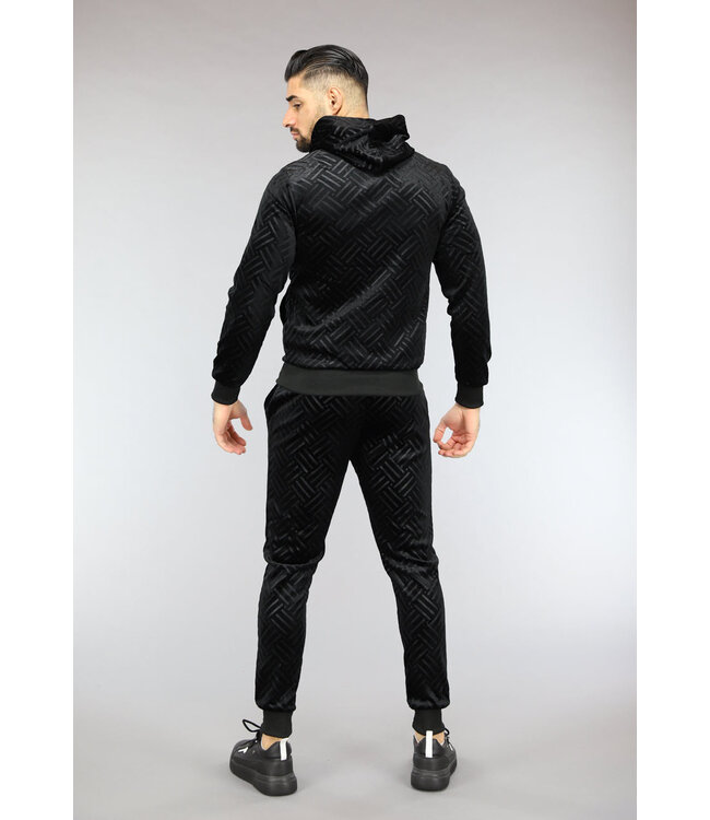 Zwart Velvet Joggingspak met Gestreepte Print