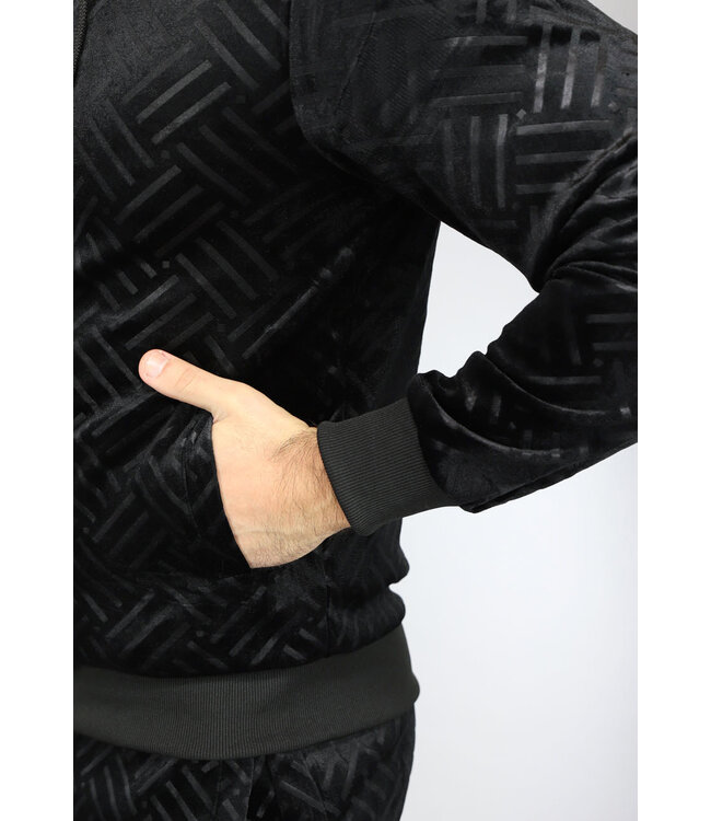 Zwart Velvet Joggingspak met Gestreepte Print