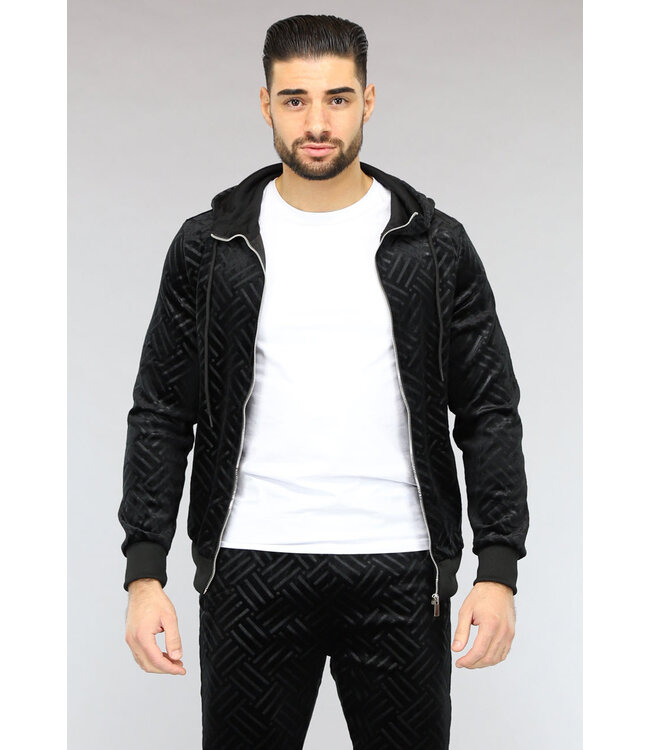Zwart Velvet Joggingspak met Gestreepte Print