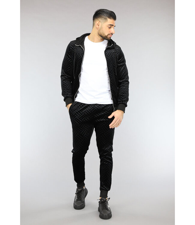 Zwart Velvet Joggingspak met Gestreepte Print
