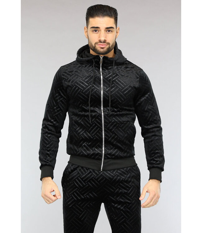 Zwart Velvet Joggingspak met Gestreepte Print