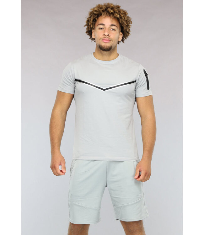 Lichtgrijs Heren V Detail Set met Korte Broek