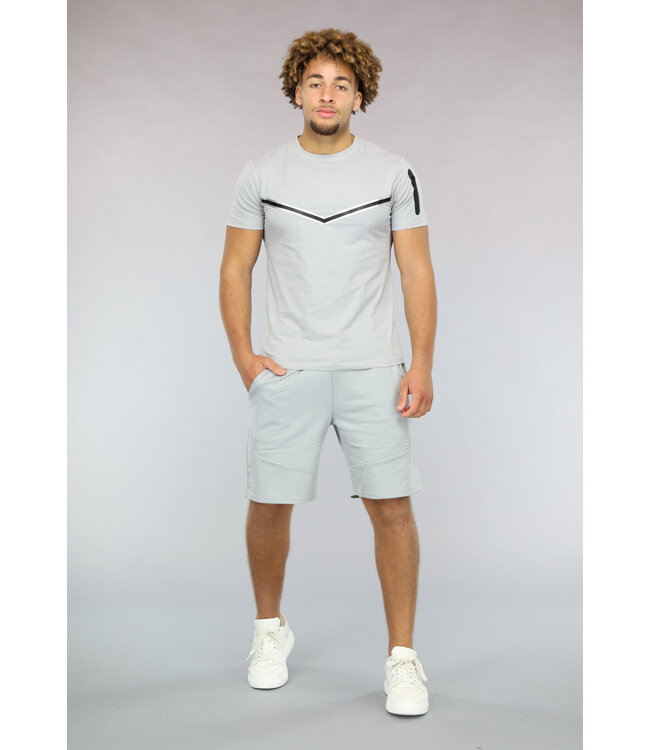 Lichtgrijs Heren V Detail Set met Korte Broek