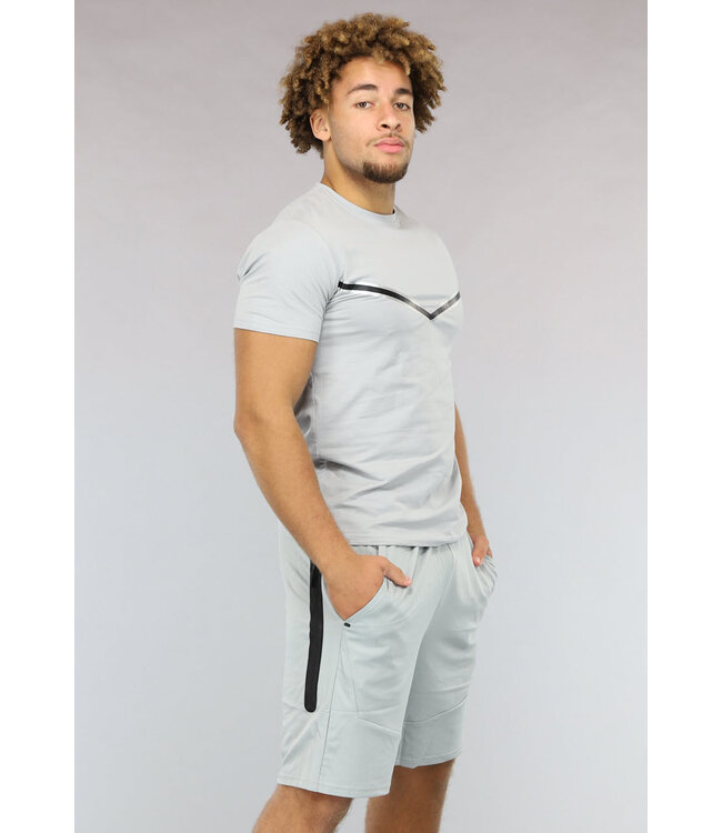 Lichtgrijs Heren V Detail Set met Korte Broek